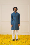 Jompers Men's Embroiderd Kurta Pajama - Teal | Grocsy