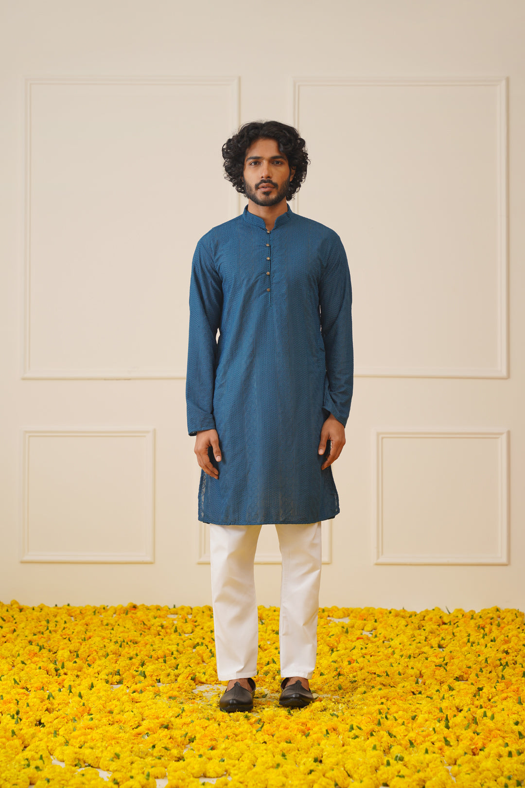 Jompers Men's Embroiderd Kurta Pajama - Teal | Grocsy