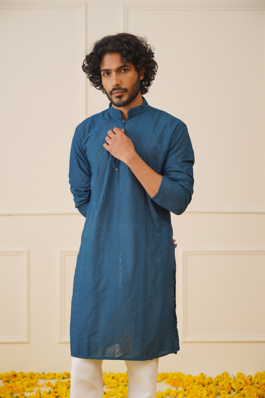 Jompers Men's Embroiderd Kurta Pajama - Teal | Grocsy