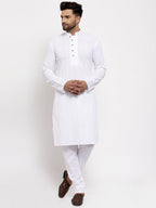 Jompers Men White Embroidered Kurta with Pyjamas | Grocsy