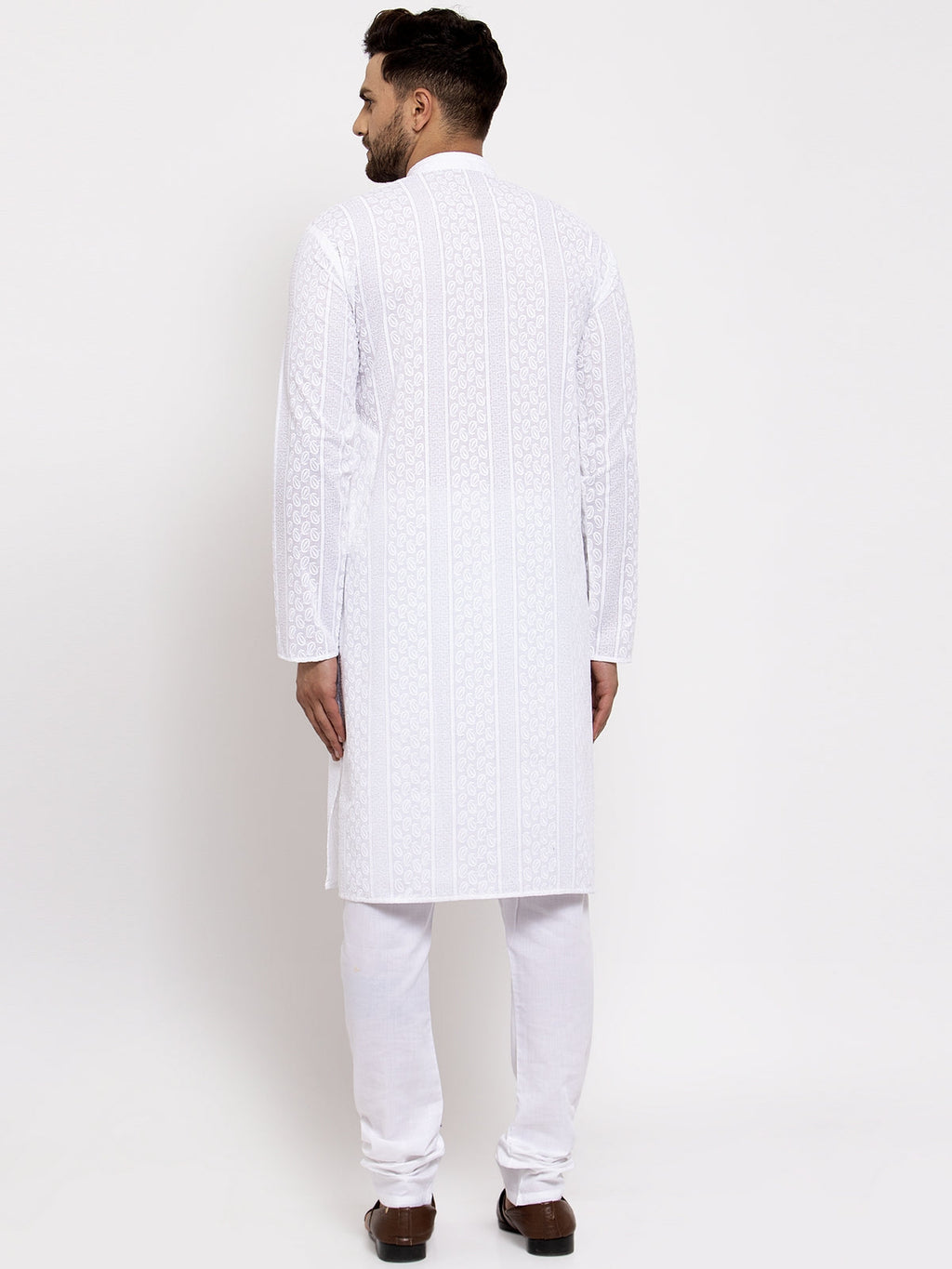 Jompers Men White Embroidered Kurta with Pyjamas | Grocsy