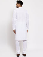 Jompers Men White Embroidered Kurta with Pyjamas | Grocsy