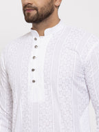 Jompers Men White Embroidered Kurta with Pyjamas | Grocsy