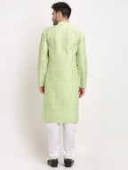 Jompers Men's Green Chikankari Kurta with Churidar | Grocsy