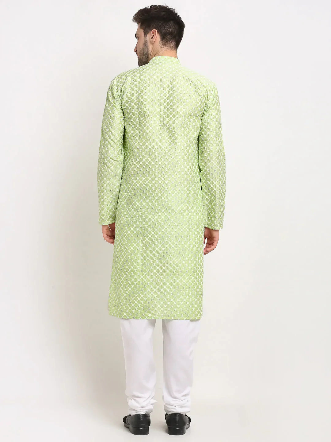Jompers Men's Green Chikankari Kurta with Churidar | Grocsy
