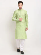 Jompers Men's Green Chikankari Kurta with Churidar | Grocsy