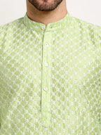 Jompers Men's Green Chikankari Kurta with Churidar | Grocsy