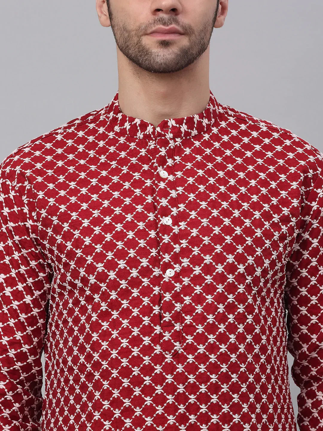 Jompers Men's Maroon Chikankari Kurta with Churidar | Grocsy
