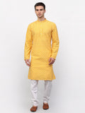 Jompers Men Mustard Chikankari Kurta with Churidar | Grocsy
