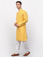 Jompers Men Mustard Chikankari Kurta with Churidar | Grocsy