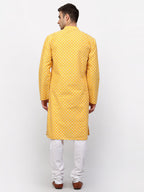 Jompers Men Mustard Chikankari Kurta with Churidar | Grocsy