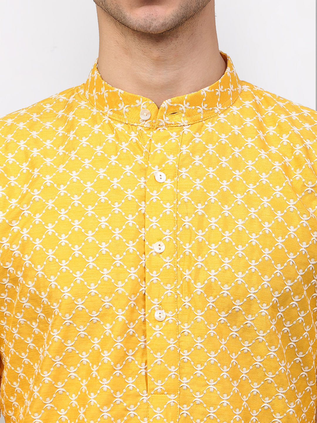 Jompers Men Mustard Chikankari Kurta with Churidar | Grocsy