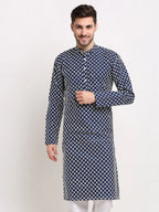 Jompers Men's Navy Blue Chikankari Kurta Only | Grocsy