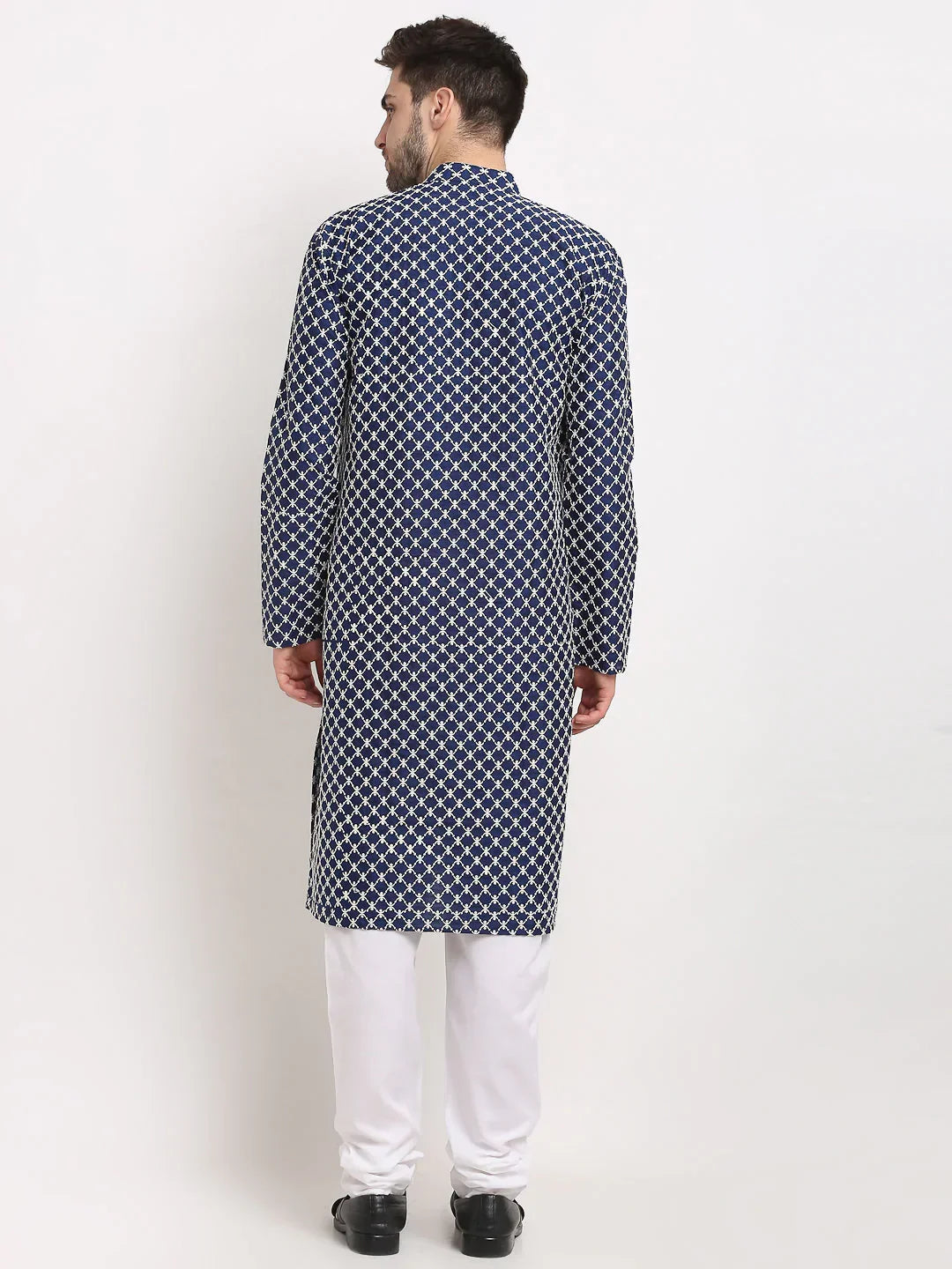 Jompers Men's Navy Blue Chikankari Kurta with Churidar | Grocsy