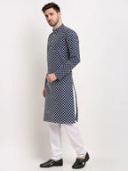 Jompers Men's Navy Blue Chikankari Kurta Only | Grocsy