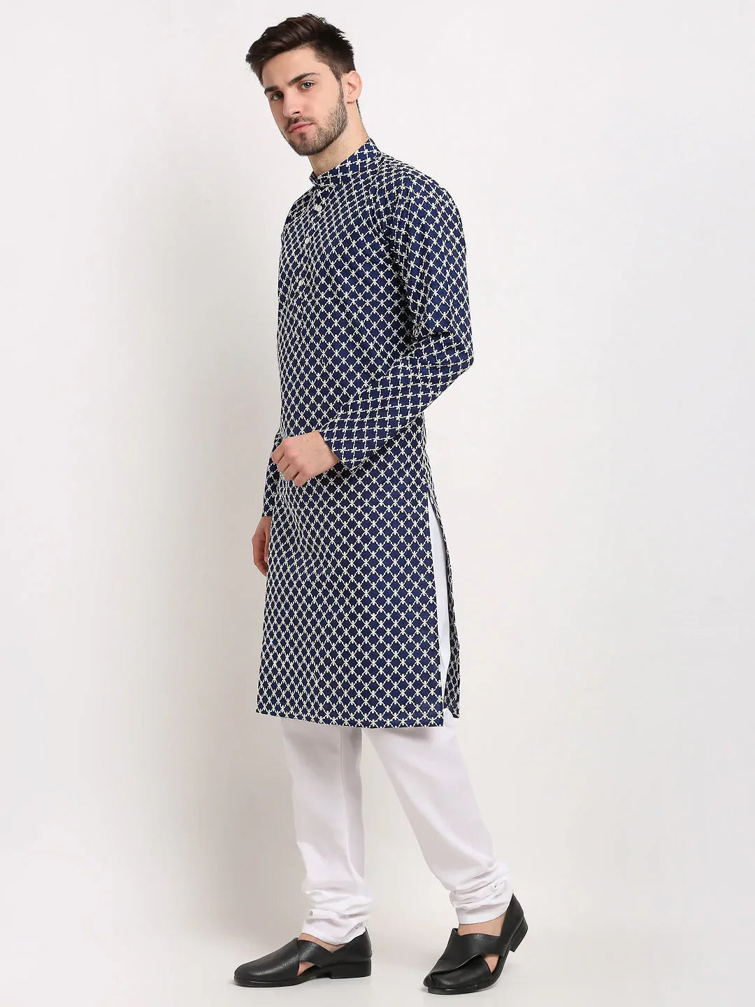 Jompers Men's Navy Blue Chikankari Kurta Only | Grocsy