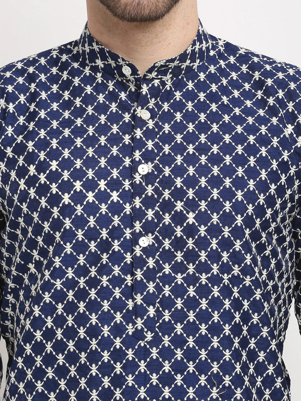 Jompers Men's Navy Blue Chikankari Kurta Only | Grocsy