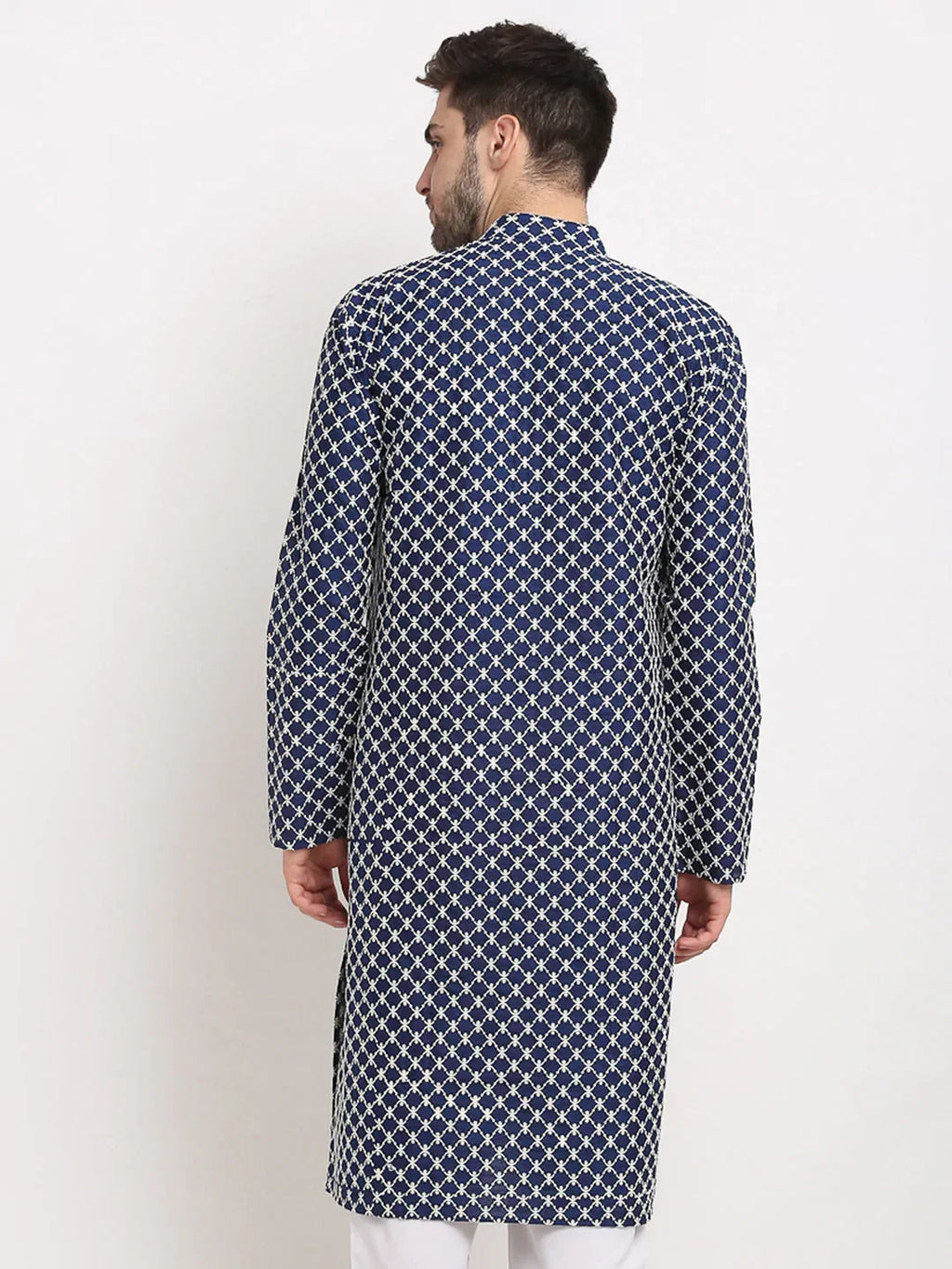 Jompers Men's Navy Blue Chikankari Kurta Only | Grocsy