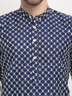 Jompers Men's Navy Blue Chikankari Kurta with Churidar | Grocsy