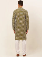 Jompers Men's Olive Green Chikankari Kurta with Churidar | Grocsy