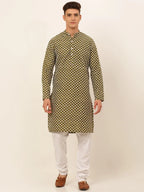 Jompers Men's Olive Green Chikankari Kurta with Churidar | Grocsy