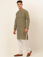 Jompers Men's Olive Green Chikankari Kurta with Churidar | Grocsy