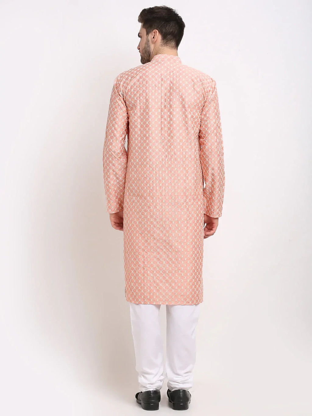 Jompers Men's Peach Chikankari Kurta with Churidar | Grocsy