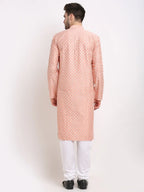 Jompers Men's Peach Chikankari Kurta with Churidar | Grocsy