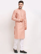 Jompers Men's Peach Chikankari Kurta with Churidar | Grocsy