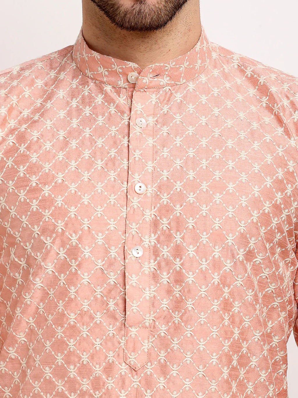 Jompers Men's Peach Chikankari Kurta with Churidar | Grocsy