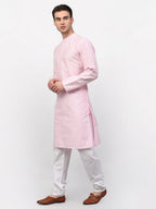 Jompers Men Pink Chikankari Kurta with Churidar | Grocsy