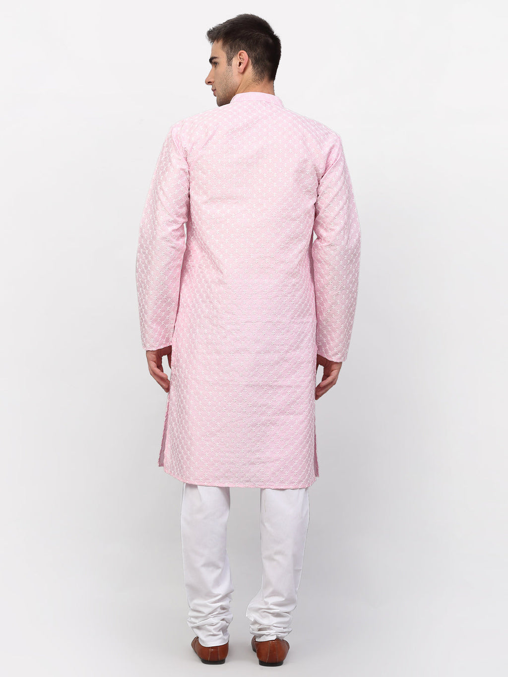 Jompers Men Pink Chikankari Kurta with Churidar | Grocsy