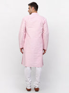 Jompers Men Pink Chikankari Kurta with Churidar | Grocsy