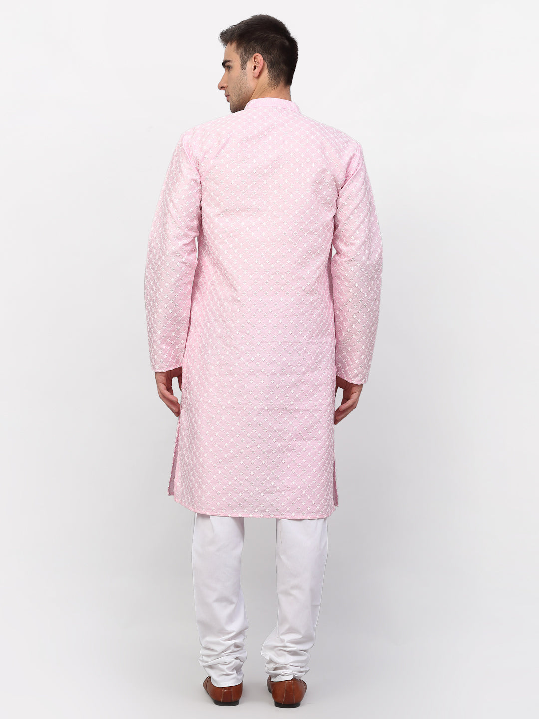 Jompers Men Pink Chikankari Kurta with Churidar | Grocsy