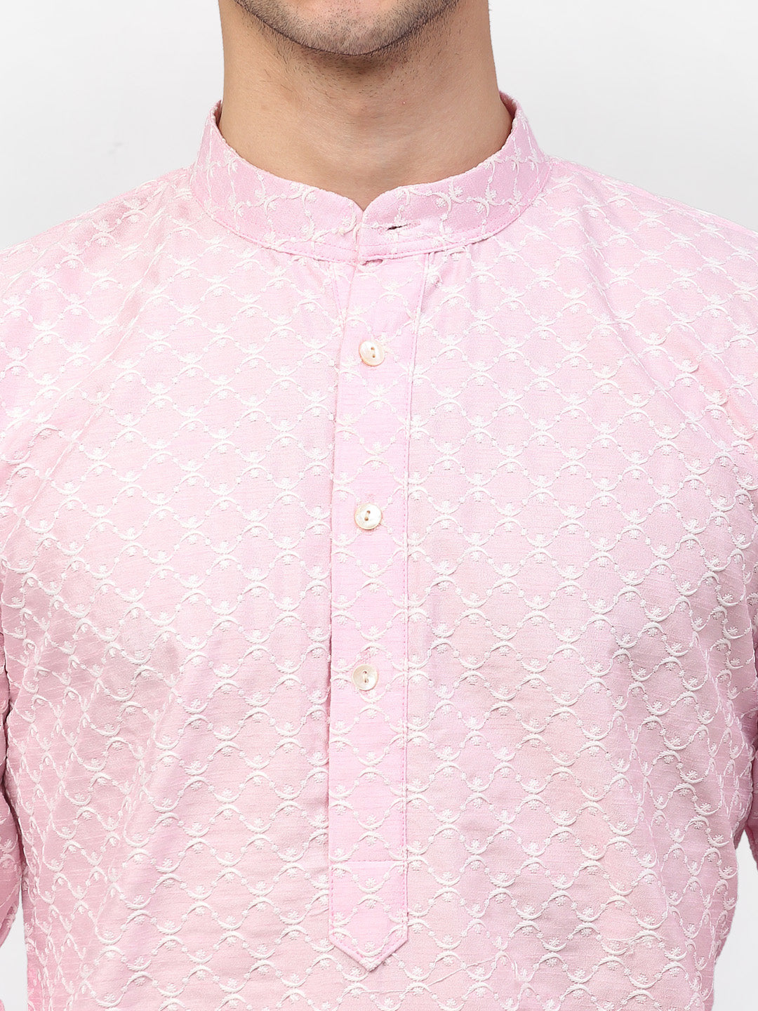 Jompers Men Pink Chikankari Kurta with Churidar | Grocsy
