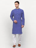 Jompers Men Royal-Blue Chikankari Kurta with Churidar | Grocsy