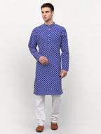 Jompers Men Royal-Blue Chikankari Kurta with Churidar | Grocsy