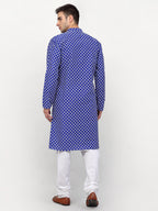 Jompers Men Royal-Blue Chikankari Kurta with Churidar | Grocsy