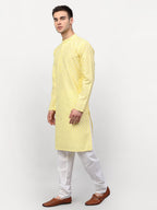 Jompers Men Yellow Chikankari Kurta with Churidar | Grocsy