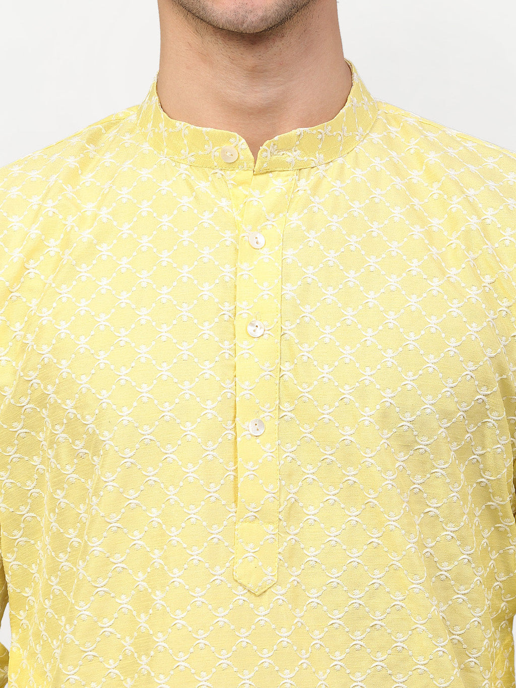 Jompers Men Yellow Chikankari Kurta with Churidar | Grocsy