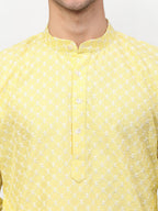 Jompers Men Yellow Chikankari Kurta with Churidar | Grocsy