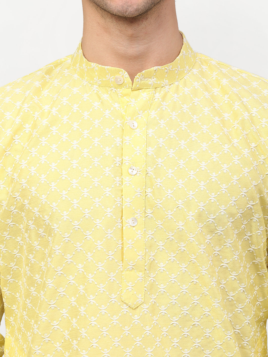 Jompers Men Yellow Chikankari Kurta with Churidar | Grocsy
