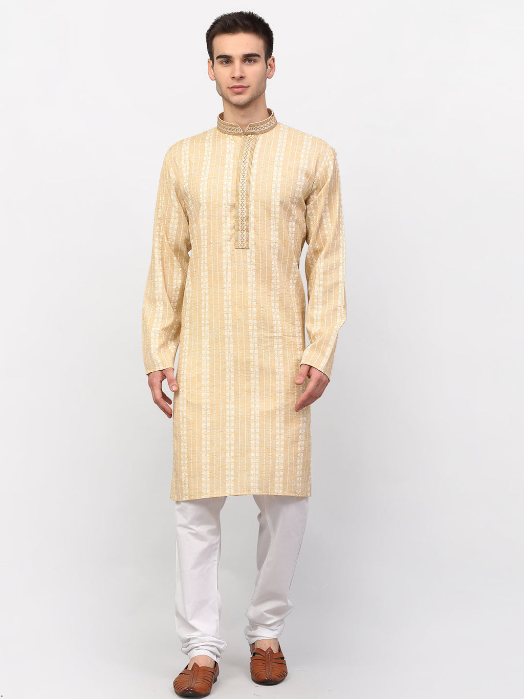 Jompers Men's Beige Woven Kurta Pajama | Grocsy