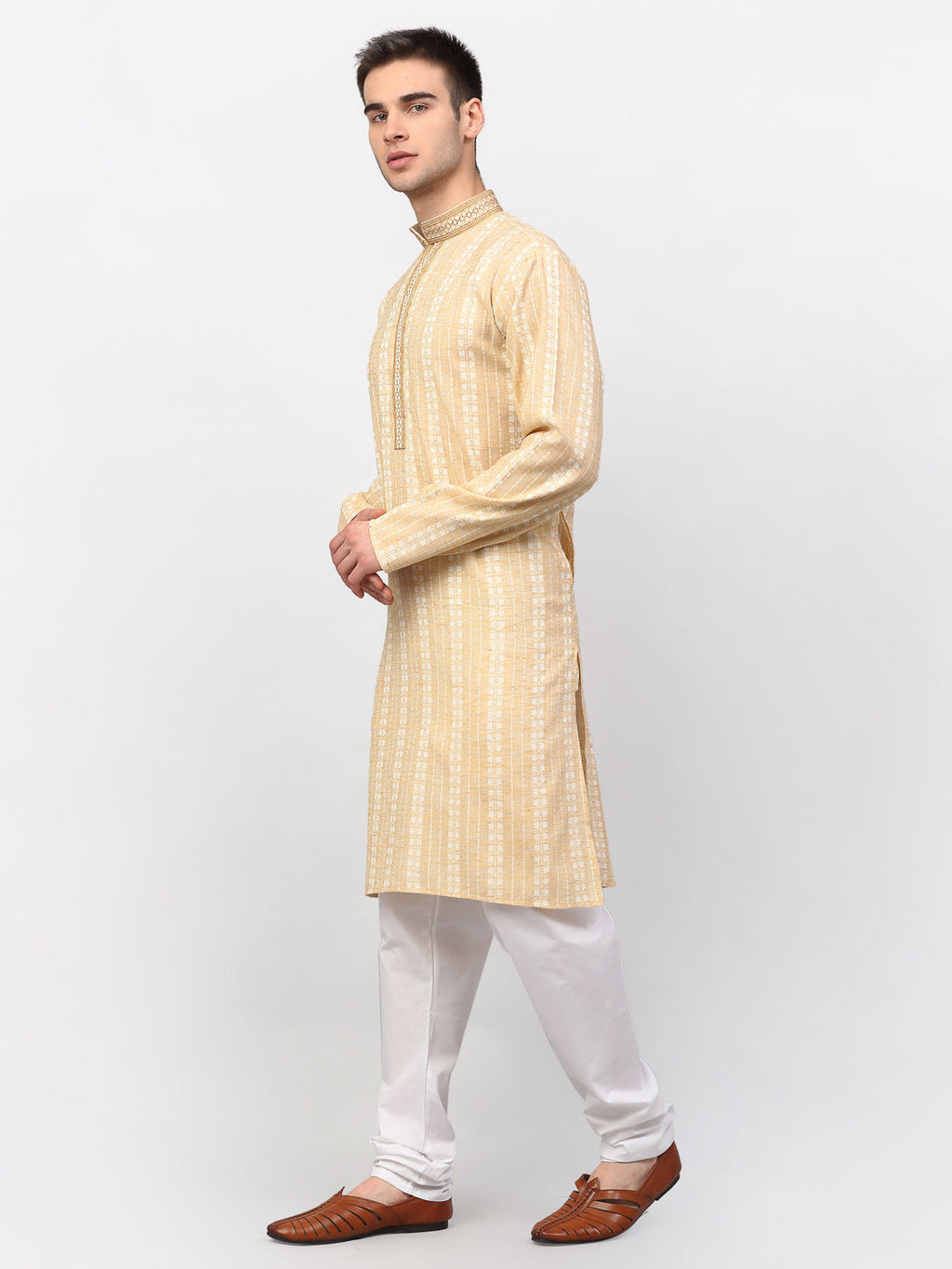 Jompers Men's Beige Woven Kurta Pajama | Grocsy