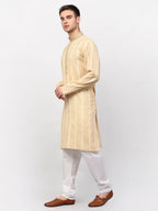 Jompers Men's Beige Woven Kurta Only | Grocsy