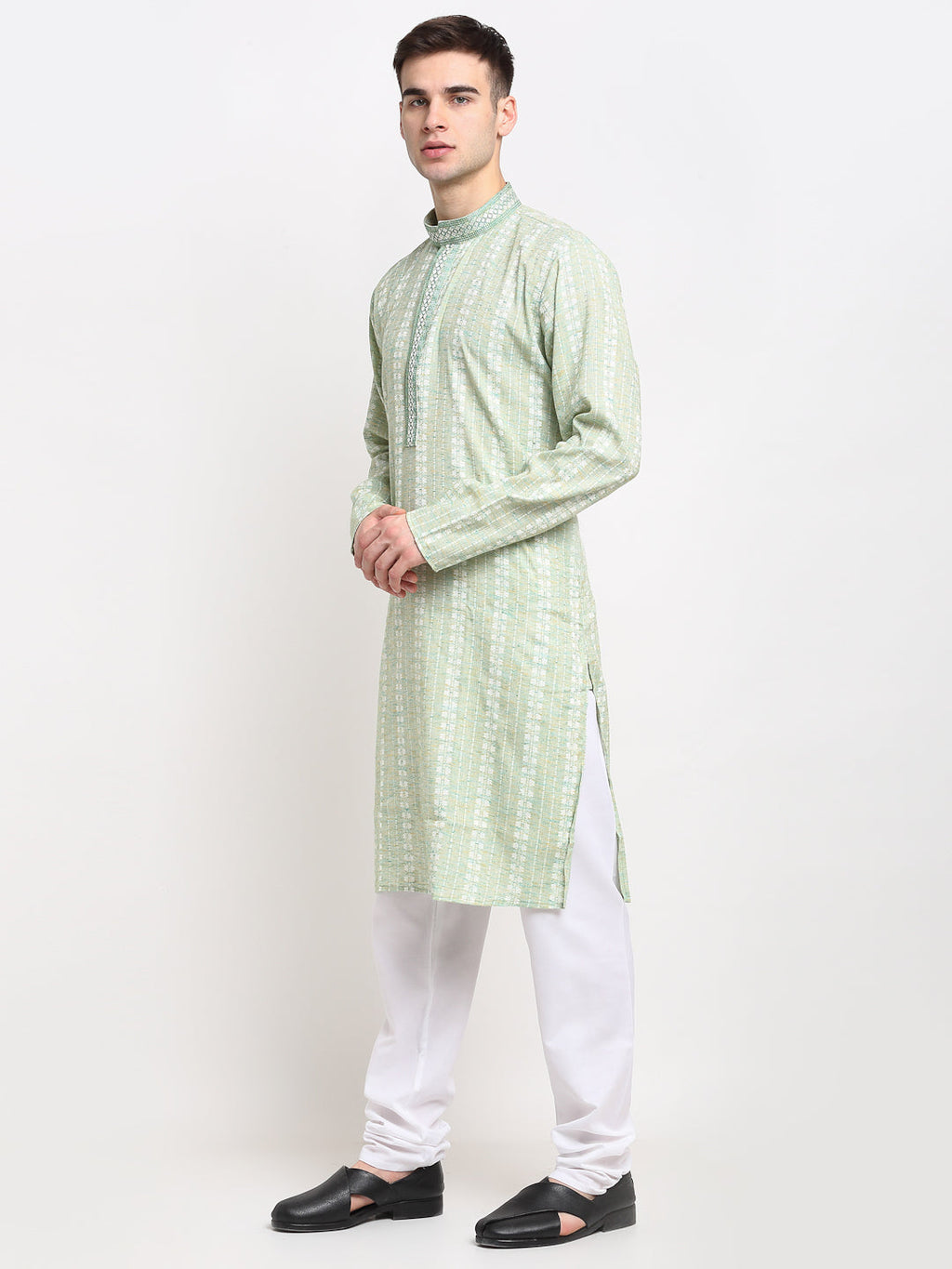 Jompers Men's Woven Kurta Pajama - Green | Grocsy