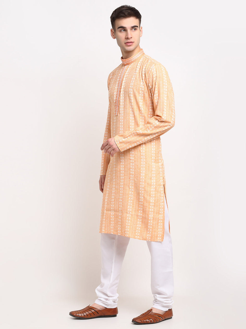 Jompers Men's Woven Kurta Pajama - Orange | Grocsy