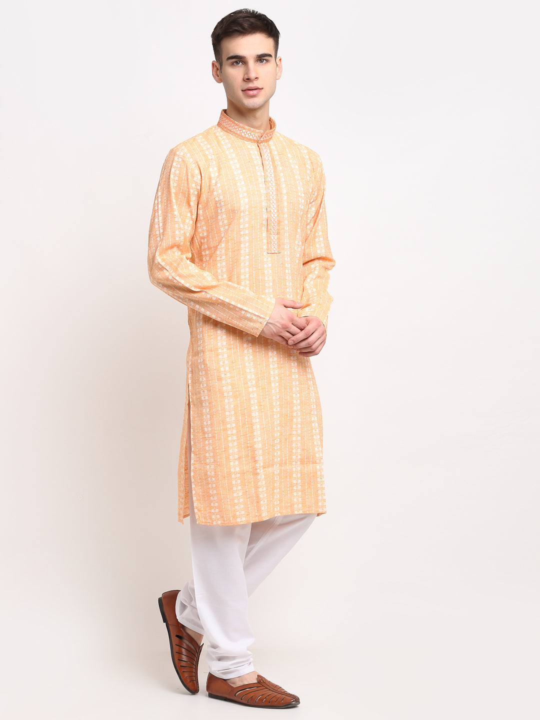 Jompers Men's Woven Kurta Pajama - Orange | Grocsy