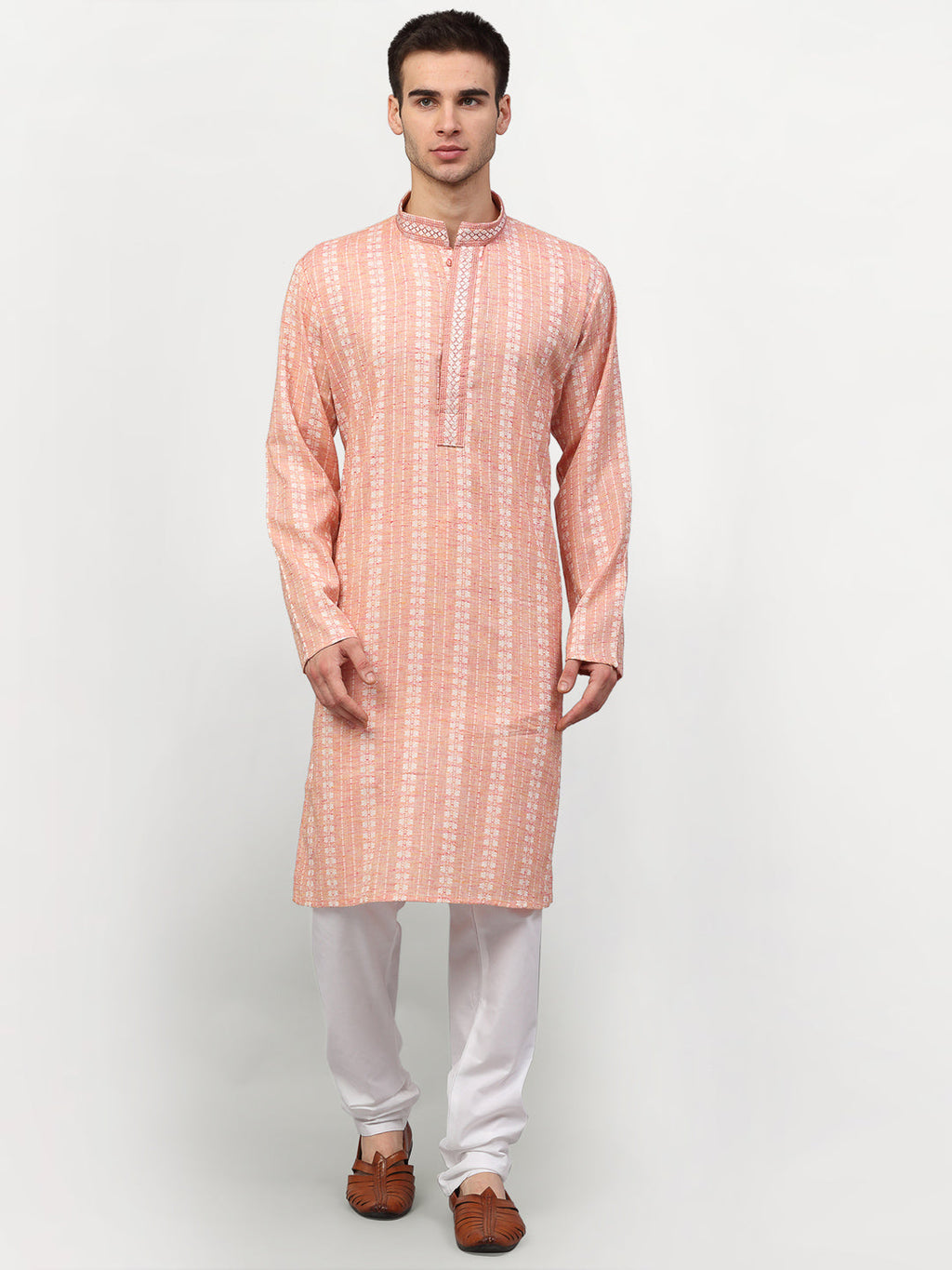 Jompers Men's Pink Woven Kurta Only | Grocsy