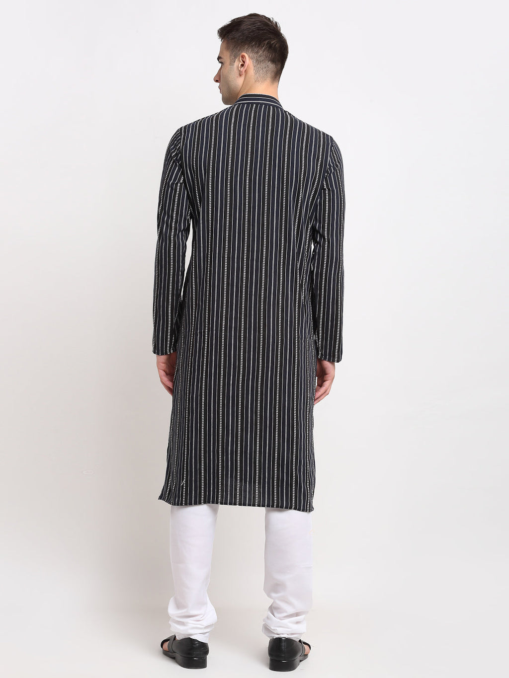 Jompers Men's Black Cotton Striped Kurta Payjama Sets | Grocsy